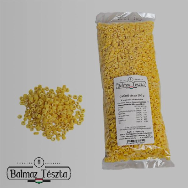 Gyűrű tészta 250g 8 tojásos -Balmaz tészta